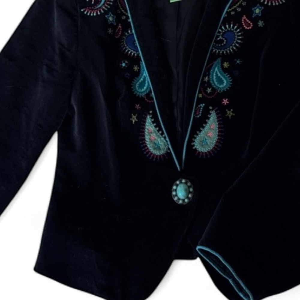 Double D Ranch Scout velvet heavily embroidered turquoise studded jacket EUC - Picture 2 of 9